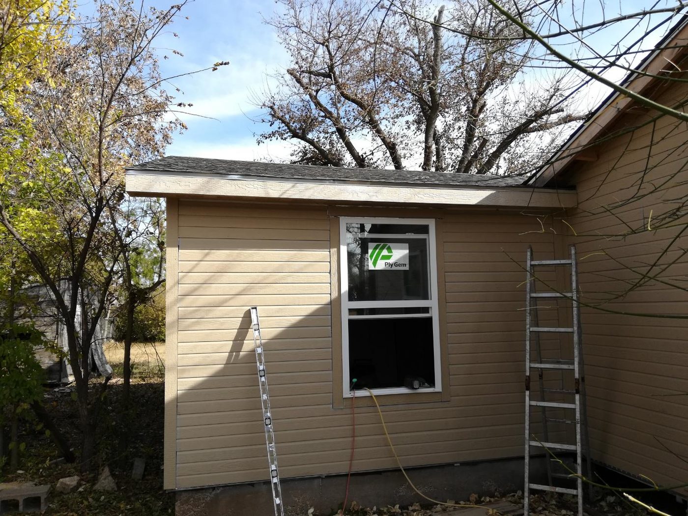 New siding and window on a house addition