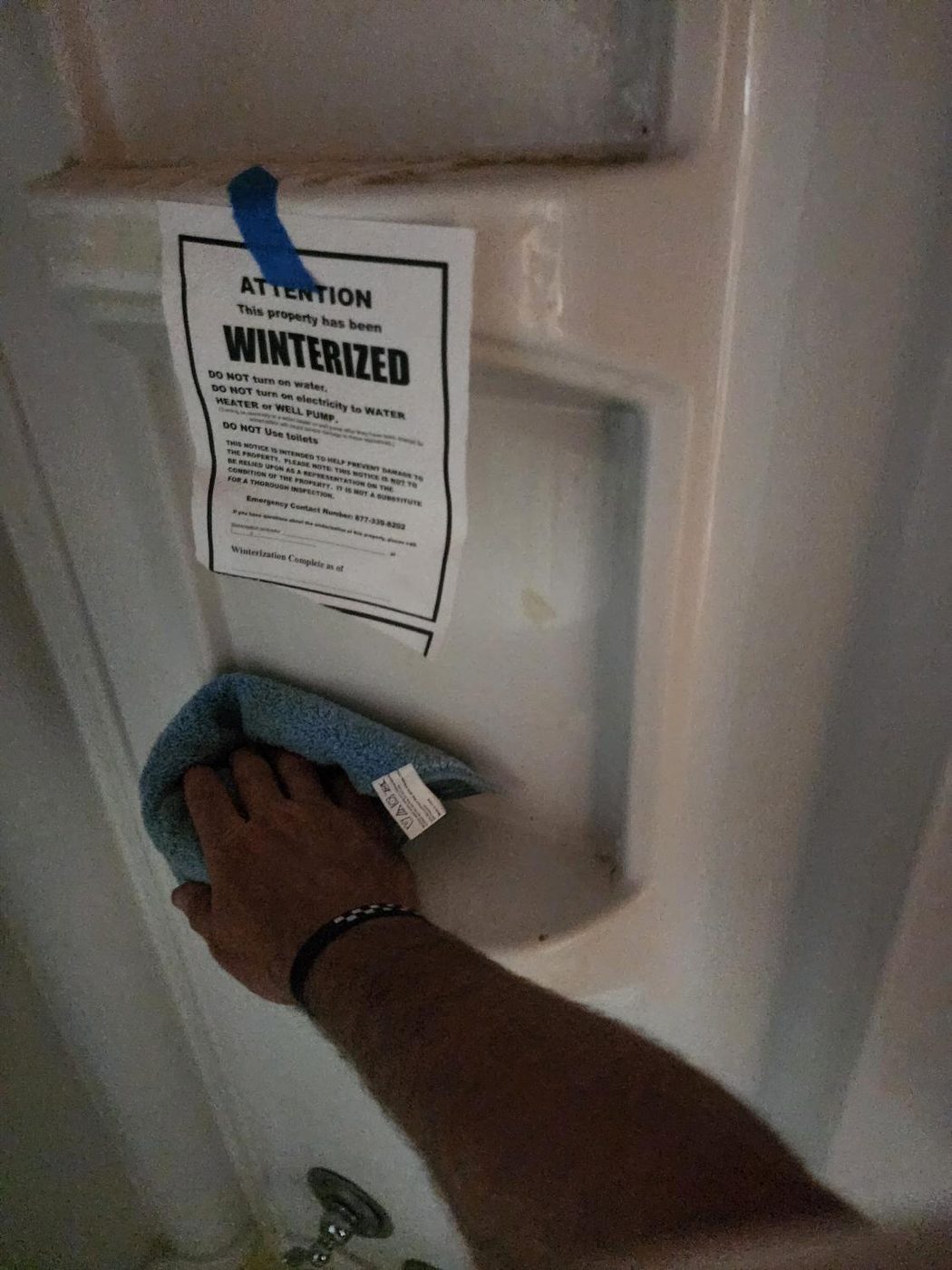 Toilet winterized with notice posted